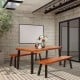 Rectangular acacia wood dining table with steel legs, featuring a waterproof surface, perfect for garden or patio use.