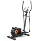 Elliptical exercise machine with LCD monitor, 8-level magnetic resistance, and front transport wheels for home workouts.