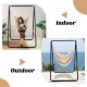 Hanging padded hammock chair with stand in beige, showcasing indoor and outdoor use for comfortable swinging.