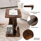 Compact C-shape side table in rustic brown with rounded corners, featuring a sturdy frame and two-tier storage for home.