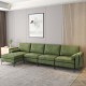 L-shaped 4-seat modular sectional sofa in army green suede with reversible chaise and USB ports for versatile comfort.