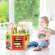 Colorful 7-in-1 wooden activity cube toy featuring bead maze, xylophone, and shape sorter for early learning fun.