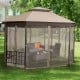 Octagonal 10’x12’ patio gazebo in brown with mesh walls, perfect for outdoor gatherings and protection from the sun.