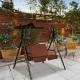 Cushioned loveseat patio swing glider in coffee color with black steel frame and canopy, perfect for outdoor relaxation.