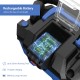 Close-up of the 18V cordless wet-dry vacuum's rechargeable battery compartment, featuring a 2.0Ah battery for efficient.