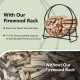 30-inch tubular steel log hoop firewood storage rack with a black powder-coated finish, perfect for indoor or outdoor.