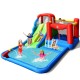 Inflatable water slide with vibrant colors, featuring a long slide and splash pool, perfect for kids' backyard summer.