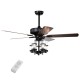 50-inch black ceiling fan with explosion-proof glass lampshades and reversible blades for versatile air circulation.