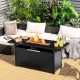 Rectangular 57-inch black propane outdoor fire pit table with 50,000 BTU, perfect for patio gatherings and dining.