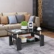 Rectangular tempered glass coffee table with gray MDF legs, featuring a sleek design and ample storage for living room.