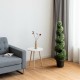 Artificial boxwood spiral tree with green leaves in a cement base, perfect for indoor decoration and easy to maintain.