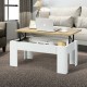 Lift top coffee table in white with a spacious hidden compartment, perfect for home or office use.