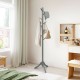Adjustable gray wooden coat rack with 8 hooks and adjustable sections, ideal for efficient organization in any space.