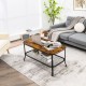 Rustic brown 2-tier industrial coffee table with metal mesh shelf, perfect for living room storage and display.