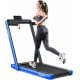 Folding electric treadmill in blue with dual display, ideal for running and walking, featuring a 2.25HP motor.