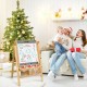 Kids art easel with double-sided chalkboard and whiteboard, featuring adjustable height and storage tray for creative.