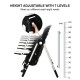 Foldable high chair in black with 7 adjustable height levels and multiple recline positions for versatile use.