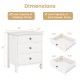 3-drawer white wooden nightstand with dimensions, showcasing smooth metal slides and easy-to-grip knobs for versatile.
