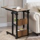 C-Shape mobile snack end table with storage shelves, durable particle board and metal frame, ideal for living room use.