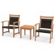 Two chairs and a side table from the 3 Pieces Rattan Bistro Set with acacia wood frame, perfect for garden relaxation.