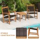 3-piece rattan bistro set featuring acacia wood frame, includes 2 chairs and a side table for outdoor garden use.