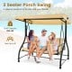 3 seater outdoor porch swing with adjustable beige canopy, perfect for relaxing on patios or porches with friends.