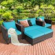 Turquoise cushioned single sofa from the 5-piece patio rattan furniture set, designed for comfort and outdoor enjoyment.