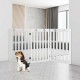 White wooden freestanding pet gate with 360° hinges, 36 inches high, providing a stylish and safe barrier for pets.