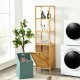 Bamboo tower hamper organizer with 3-tier storage shelves, tilt-out design for easy laundry access, ideal for bathroom.