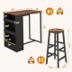 Bar table set with storage featuring a sturdy design, open shelves, and two stools, perfect for kitchen or dining areas.