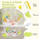 Baby activity center featuring a height-adjustable bouncing saucer, interactive toys, and a stable metal frame in.