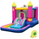Princess-themed inflatable bounce house with slide, basketball hoop, and ball pit for kids' outdoor fun and.
