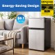 3.2 Cu.Ft mini fridge with freezer in silver, featuring adjustable thermostat and energy-saving design for compact.