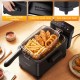 3.2-Qt electric deep fryer with LED touch screen, frying basket, and enamel oil tank for crispy food preparation.