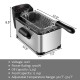 Electric stainless steel deep fryer with 3.2 qt capacity, adjustable temperature, and 60-minute timer for crispy food.