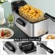 Electric stainless steel deep fryer with 3.2 qt capacity, anti-scalding handles, and timer for crispy fried foods.