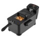 3.2 quart electric deep fryer in black with timer, view window, and removable heating element for frying various foods.