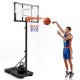 Adjustable portable basketball hoop with a shatterproof backboard, suitable for indoor and outdoor play, featuring wheels for easy movement.