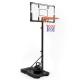 Portable basketball hoop with a sturdy base and triangular design for enhanced stability during play, adjustable from 3.3 to 10 feet.