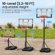 Adjustable 3.3-10 feet portable basketball hoop with shatterproof backboard, ideal for indoor and outdoor play.