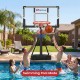 Portable basketball hoop adjustable from 3.3 to 10 feet, perfect for poolside fun and family summer activities.