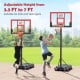 Portable adjustable basketball hoop for kids, height 3.3-7 ft, featuring shatterproof backboard and stable base.