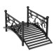 Garden metal bridge with dual patterned side rails, reinforced arched frame, and slatted walkway for outdoor durability.