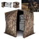 3-4 person hunting blind with 270° see-through design, camouflage pattern, and full-open swing door for easy access.