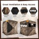 3-4 person hunting blind with 270° see-through design, featuring adjustable windows and a full-open swing door for easy.