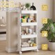 4-tier rolling utility cart with detachable trays, smooth wheels, and a modern design for versatile room organization.