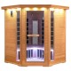 Far infrared wooden sauna room for 3-5 people, featuring mica heating plates, tempered glass door, and RGB lighting.