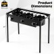 3 Burner Propane Stove with adjustable regulator and hose, designed for camping BBQ, featuring a rugged black construction.
