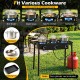 Three-burner propane stove with adjustable regulator, ideal for camping BBQ and fits various cookware for versatile cooking.