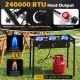 Three-burner propane stove with 240000 BTU heat output and adjustable regulator, perfect for camping and outdoor cooking.